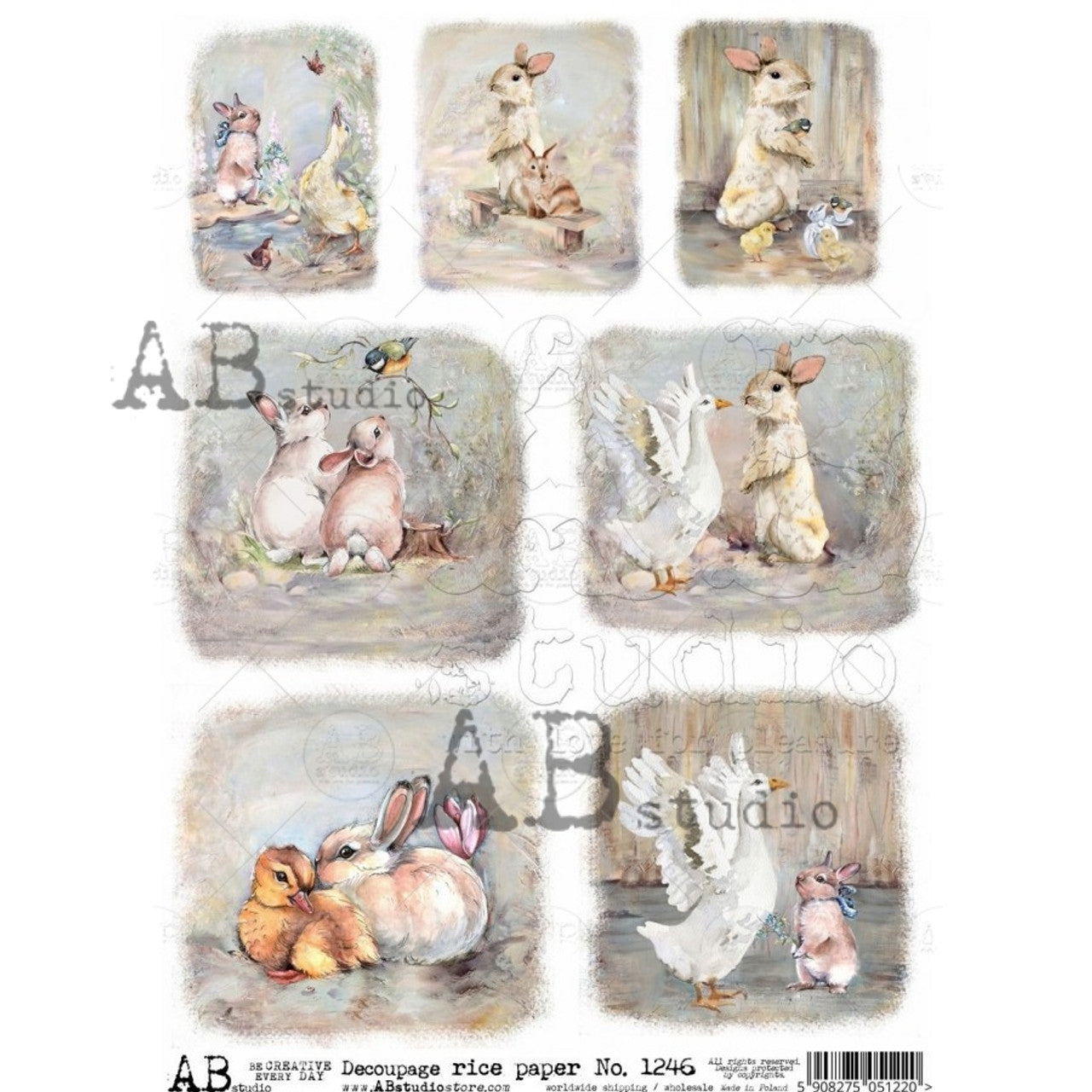 AB Studios Rice Paper 7 PACK WATERCOLOR EASTER SCENES A4 1246