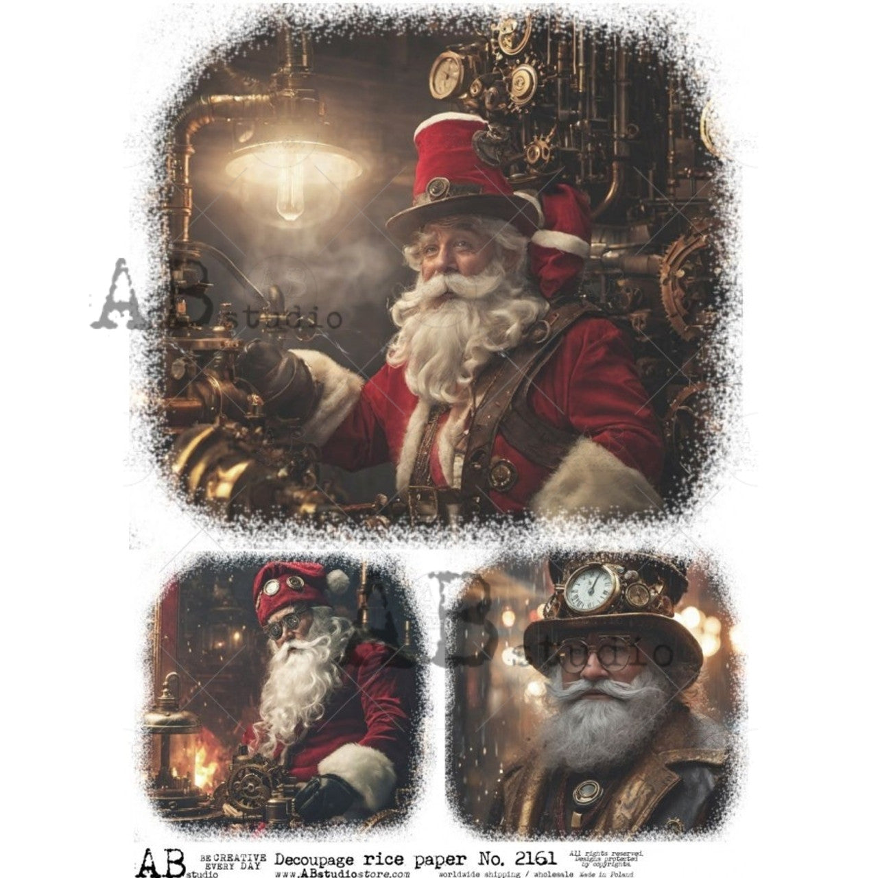 AB Studios Rice Paper Steampunk Santas A4 2161