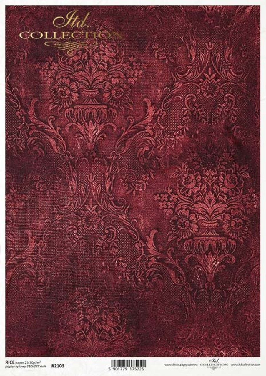 ITD COLLECTION Burgundy Textile Rice Paper A4 (8.3 X 11.7 INCHES)
