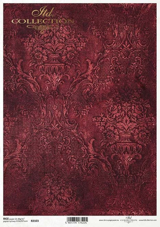 ITD COLLECTION Burgundy Textile Rice Paper A4 (8.3 X 11.7 INCHES)