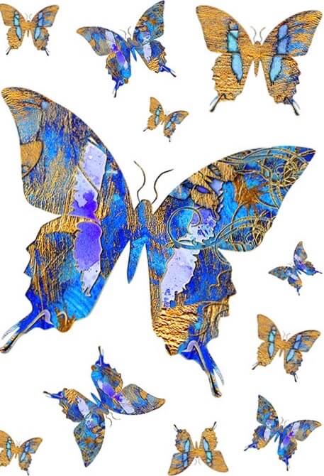 Blue/Gold Butterflies Rice Paper paper design