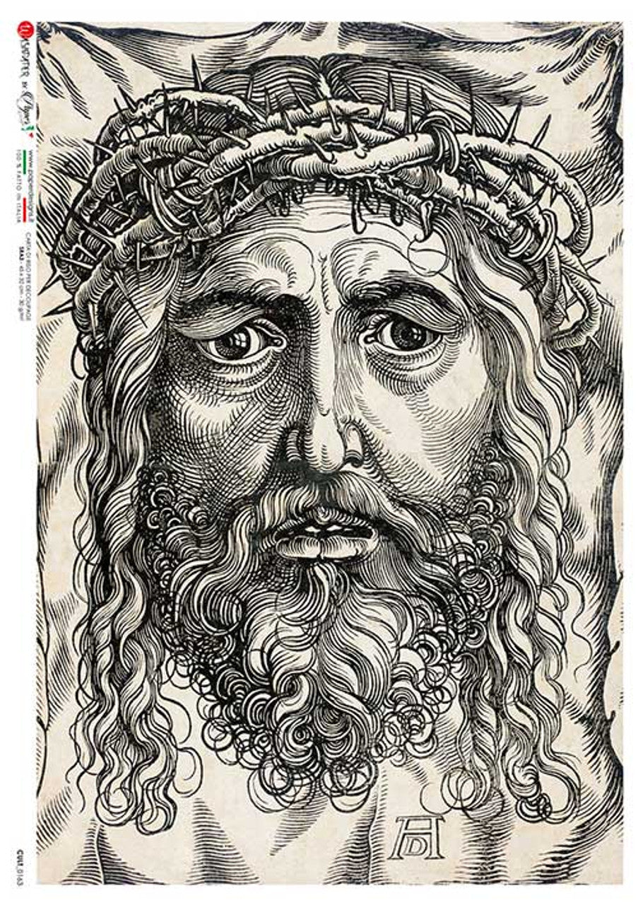 Paper Designs Sketch Portrait Jesus Crown of Thorns Rice Paper 2 sizes