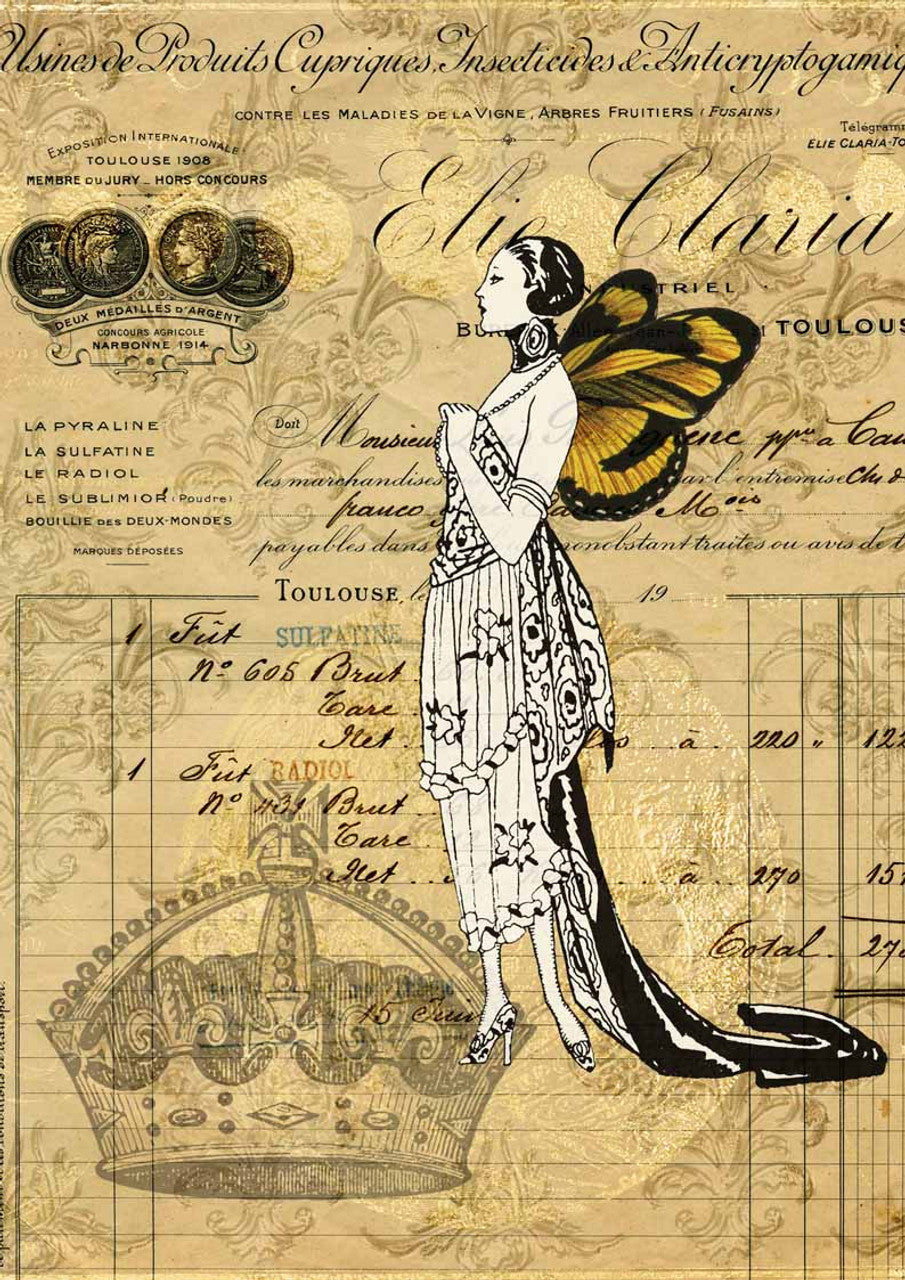 Decoupage queen Golden Fairy Rice Paper A4 (8.3 X 11.7 INCHES)