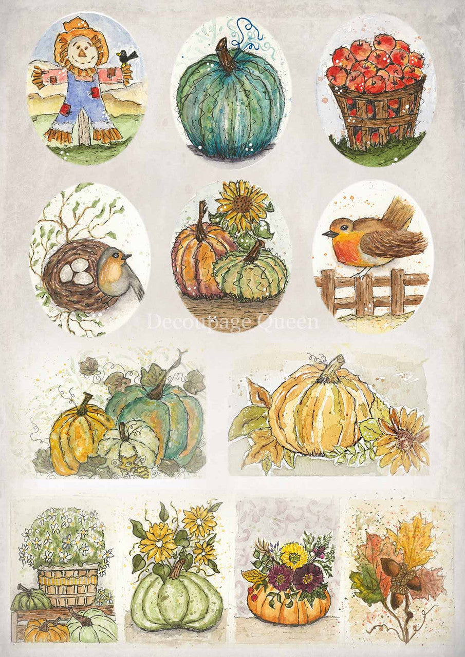 Decoupage Queen old to Ooh La la autumn minis rice paper A4 (8.3 X 11.7 INCHES)