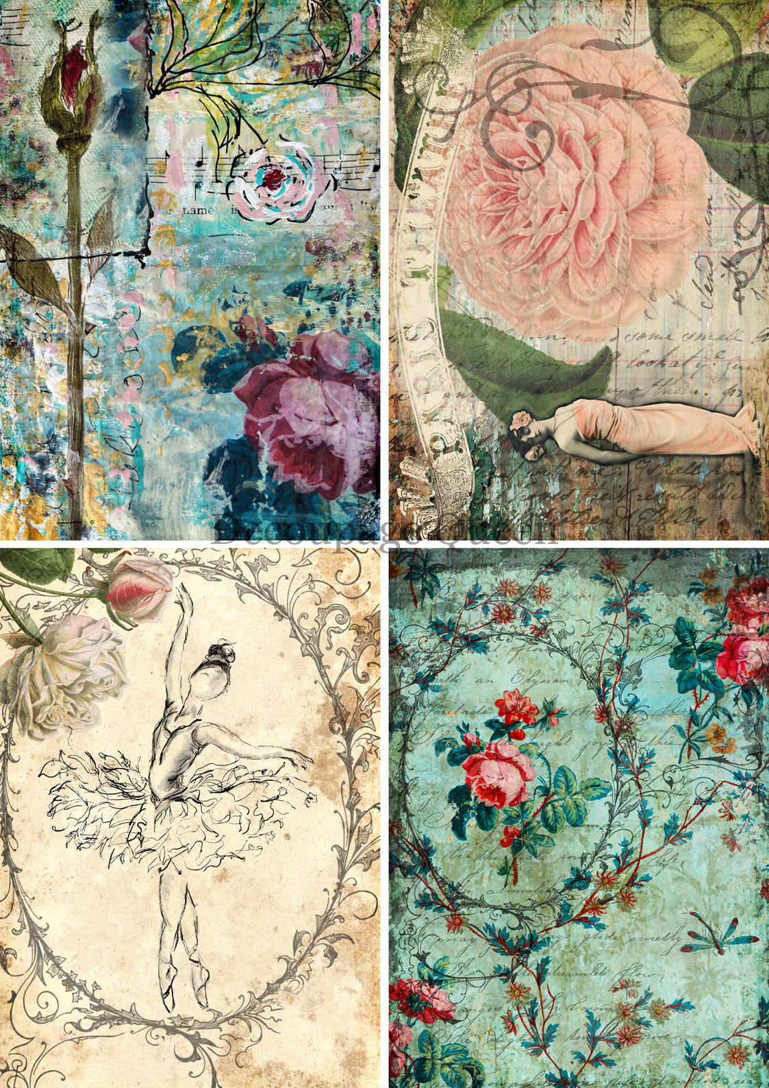 Decoupage Queen Sweet and Sassy 4 Pack Rice Paper A4 (11.7X 8.3 INCHES)