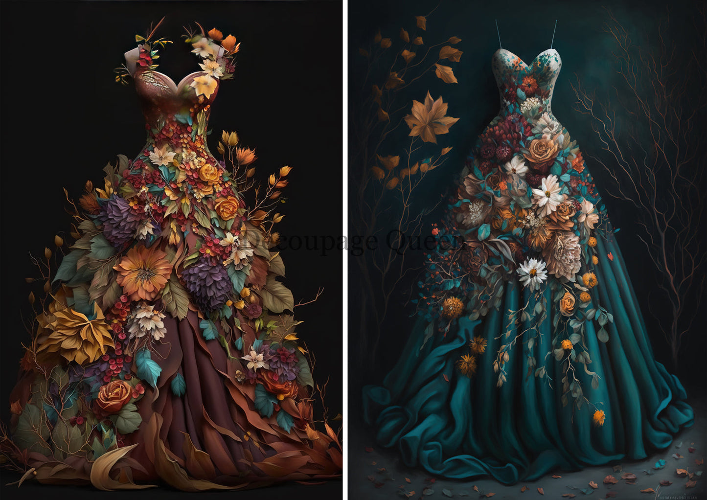 Decoupage Queen Autumn Gowns Rice Paper (AI Assisted) A4(11.7X 8.3 INCHES)