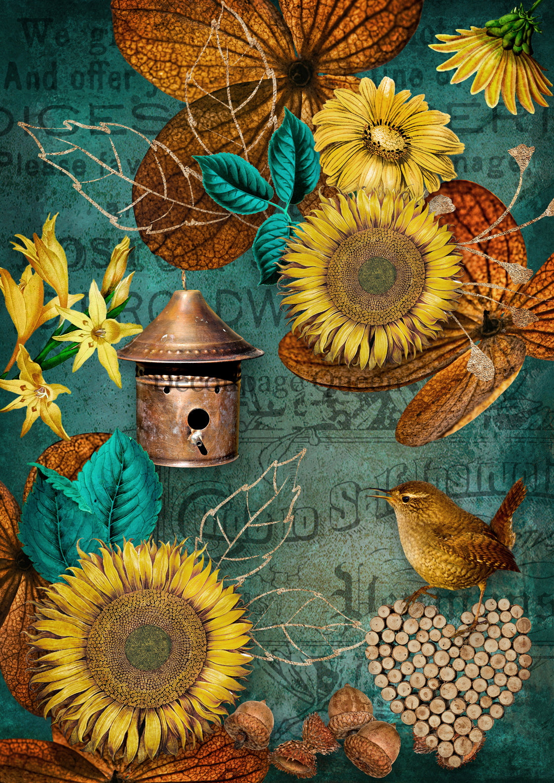 Decoupage Queen Autumn Sunflowers Rice Paper A4 (11.7X 8.3 INCHES)