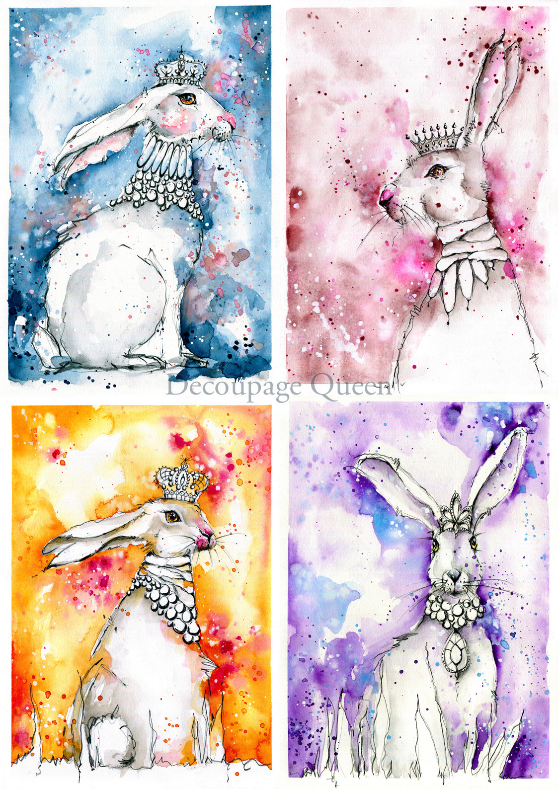 Decoupage Queen, TONY BURT 4 PACK HARES Rice Paper A3 (11.7 X 16.5 INCHES) 0540