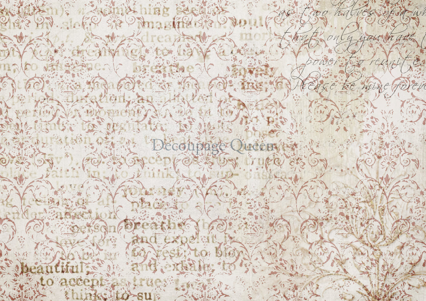 Decoupage Queen Damask Script Rice Paper A4