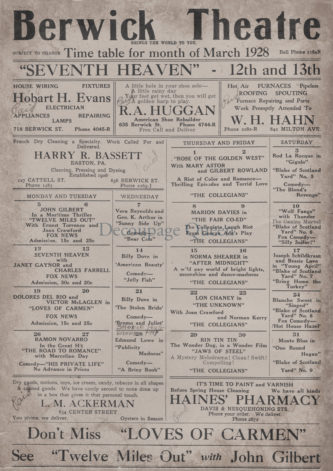 Decoupage Queen BERWICK THEATER Rice Paper A3 (11.7 X 16.5 INCHES) 0579