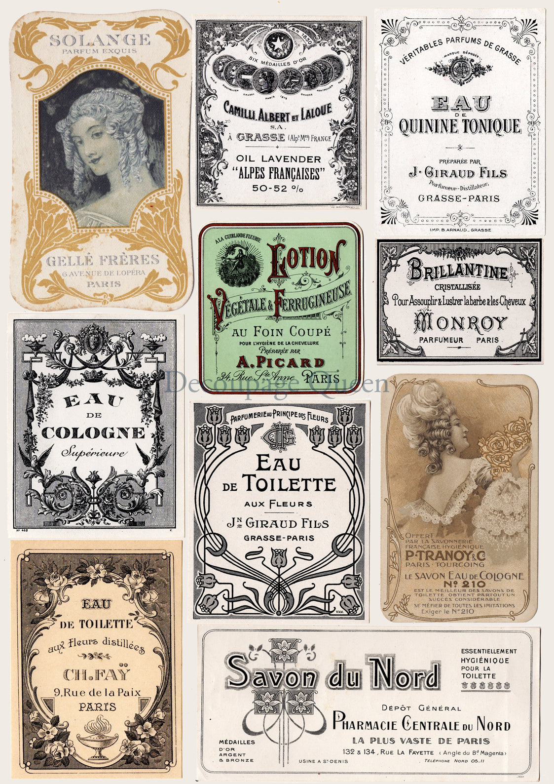 Decoupage Queen, Perfume labels Rice Paper A3 (11.7 X 16.5 INCHES) 0580
