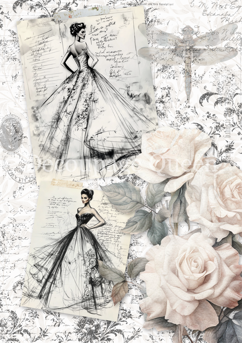 Decoupage Queen, Dainty & queen  PEONIES & LACE Rice Paper A4 (11.7 X 8.3  INCHES)