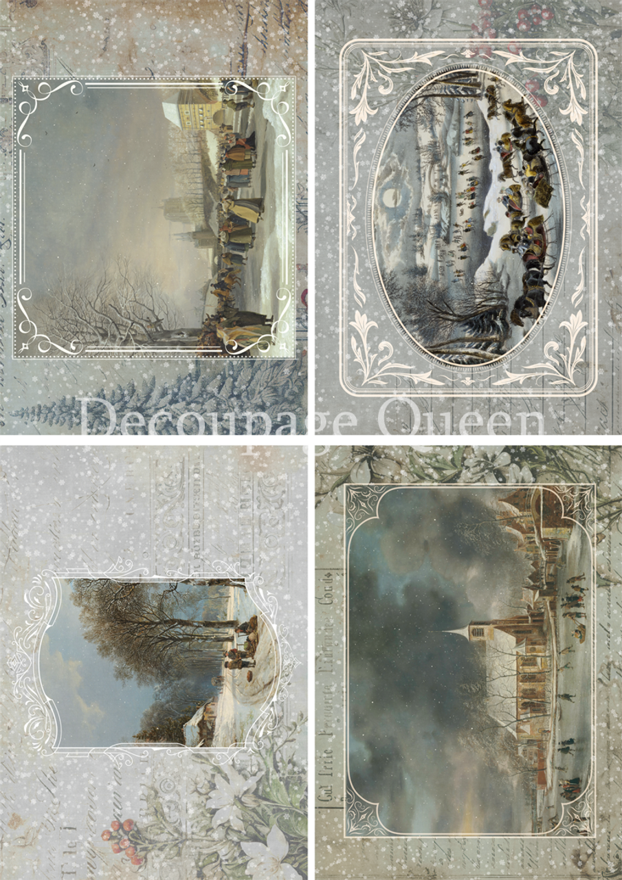 Decoupage Queen winter 24 Dainty & the Queen Winter Postcards 4 Pack Rice Paper