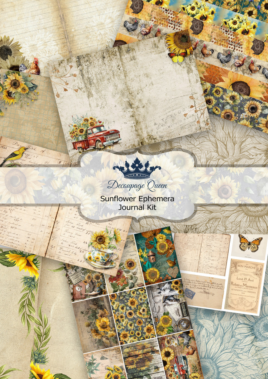Decoupage Queen Sunflower Ephemera Journal Pack  A4 8.3 x11.7 inches