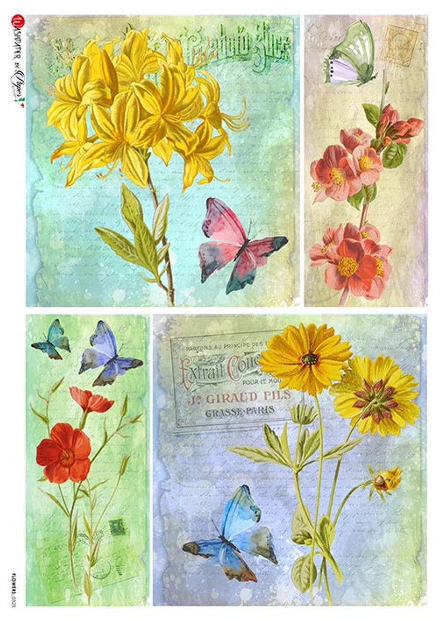 Paper Designs FLOWERS 0323 VINTAGE FLOWERS 4 SCENES RICE PAPER A4(8.3 X 11.7 INCHES)