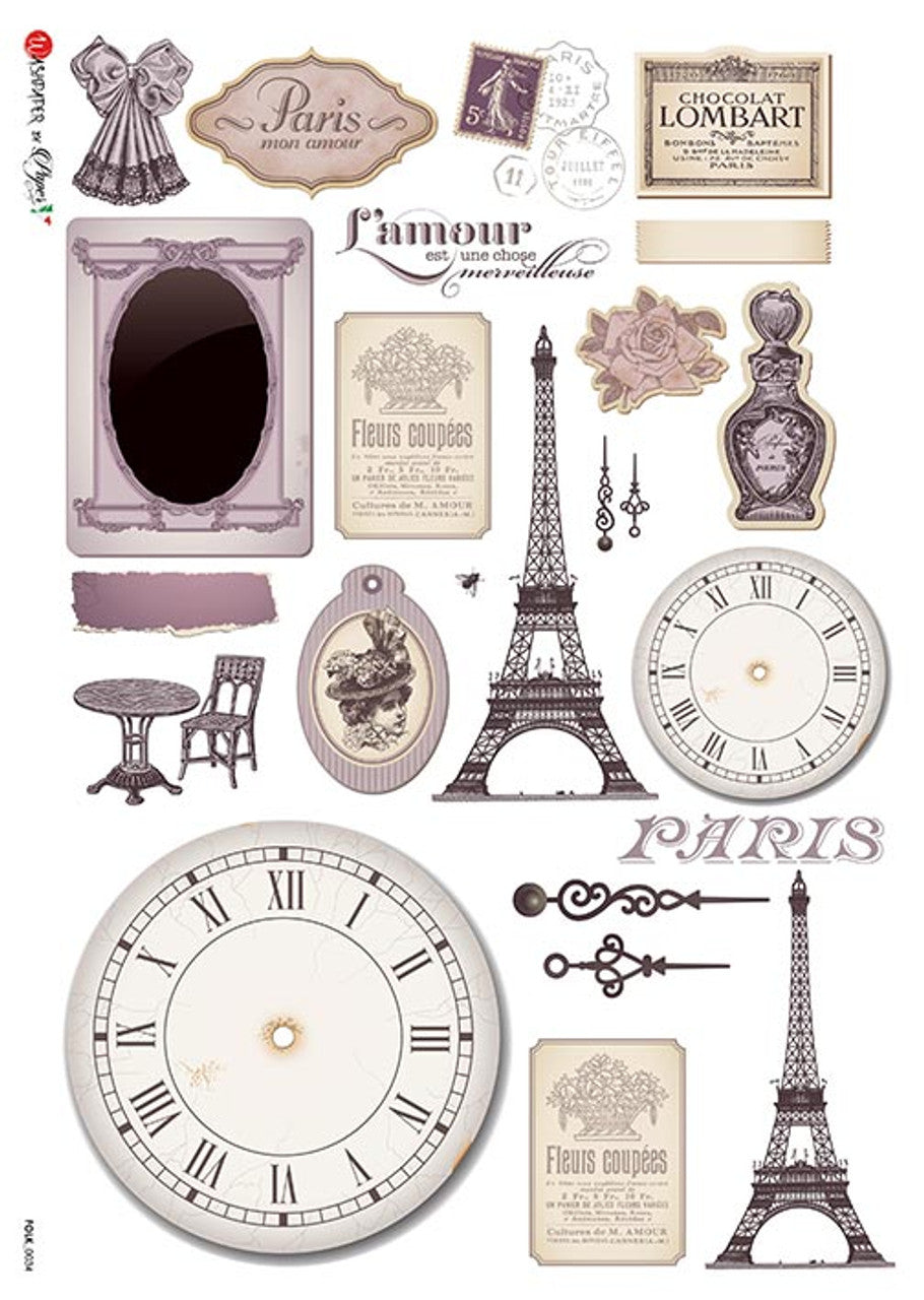 Paper Designs folk 0034 parisian symbols RICE PAPER A4 (8.3 X 11.7 INCHES)