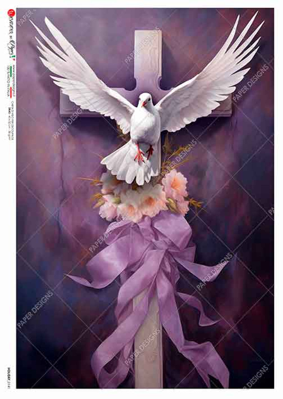 Paper Designs 0141 holiday THE CROSS AND DOVE RICE PAPER A4 (8.3 16.5 INCHES)