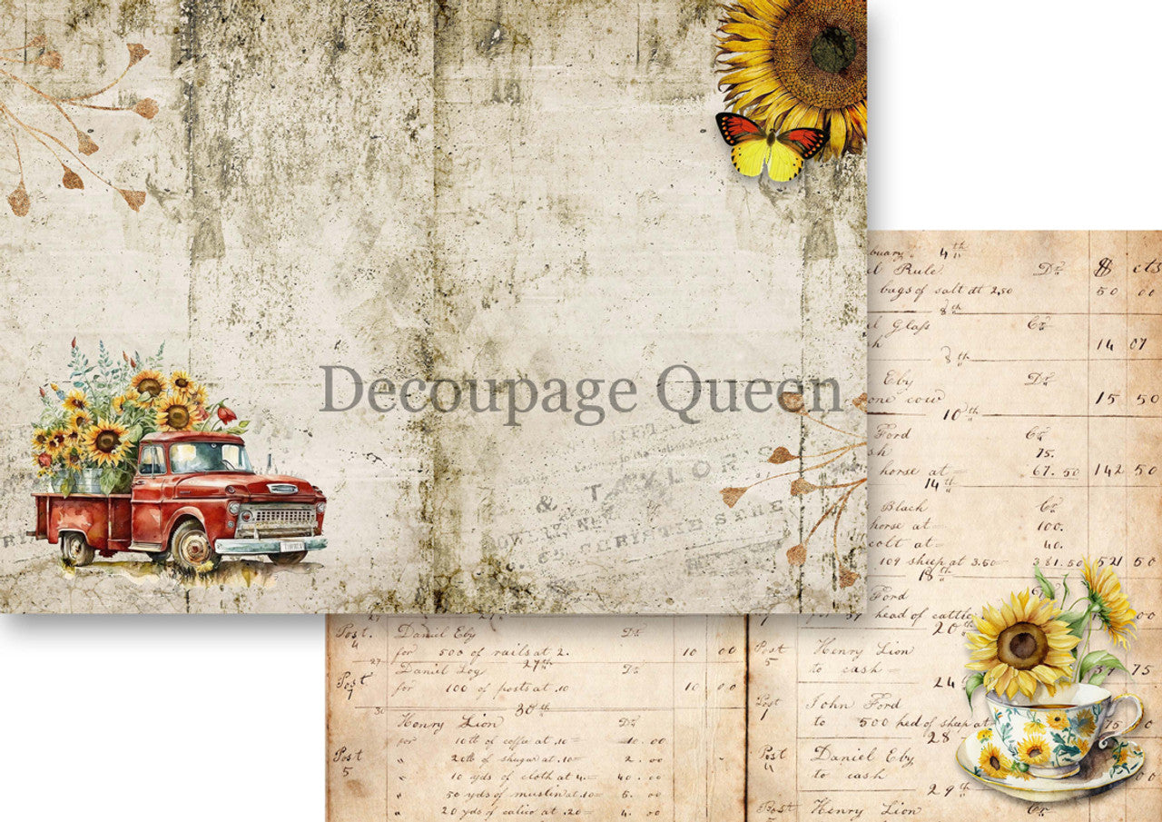 Decoupage Queen Sunflower Ephemera Journal Pack  A4 8.3 x11.7 inches