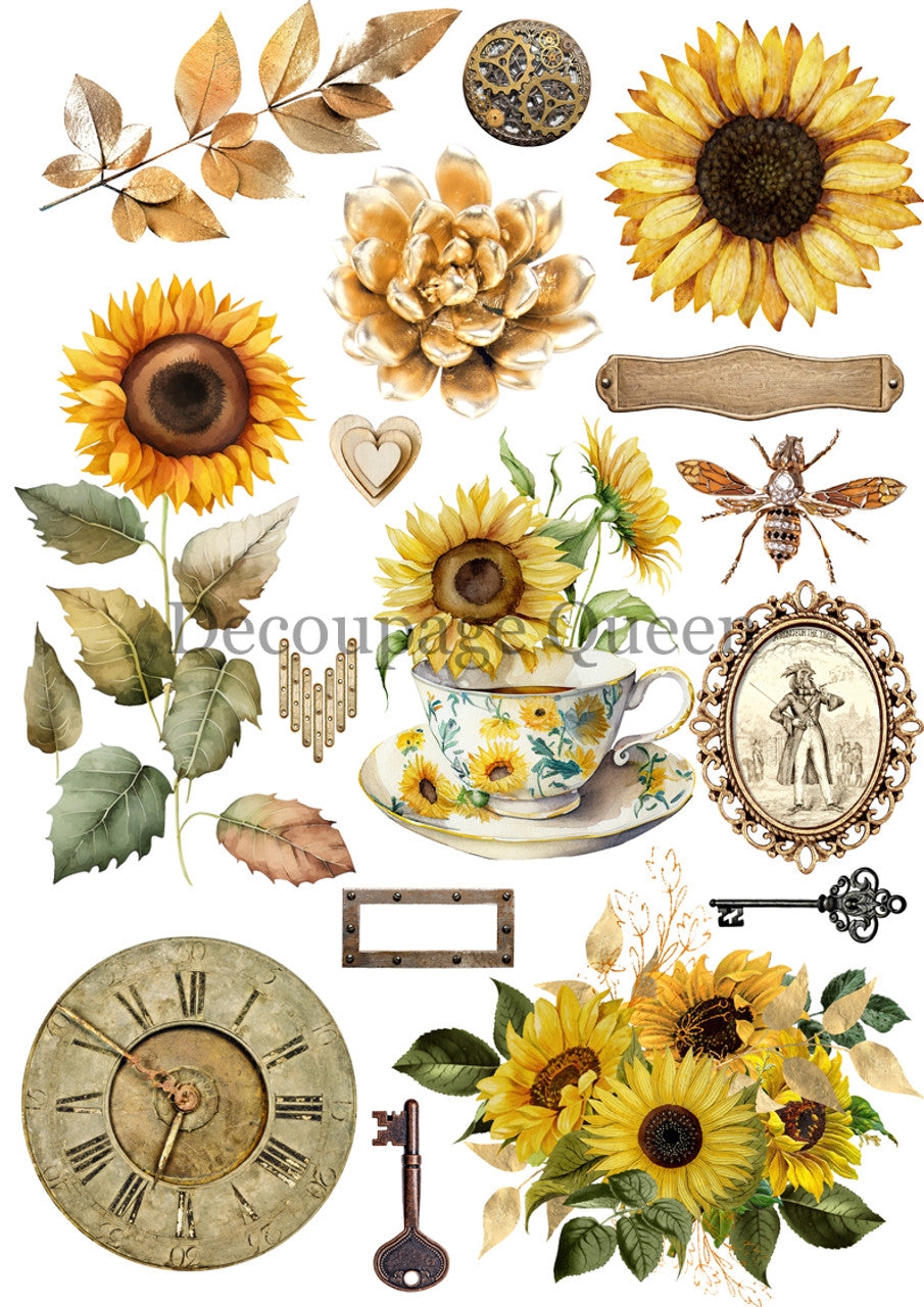 Decoupage Queen Sunflower Ephemera Journal Pack  A4 8.3 x11.7 inches