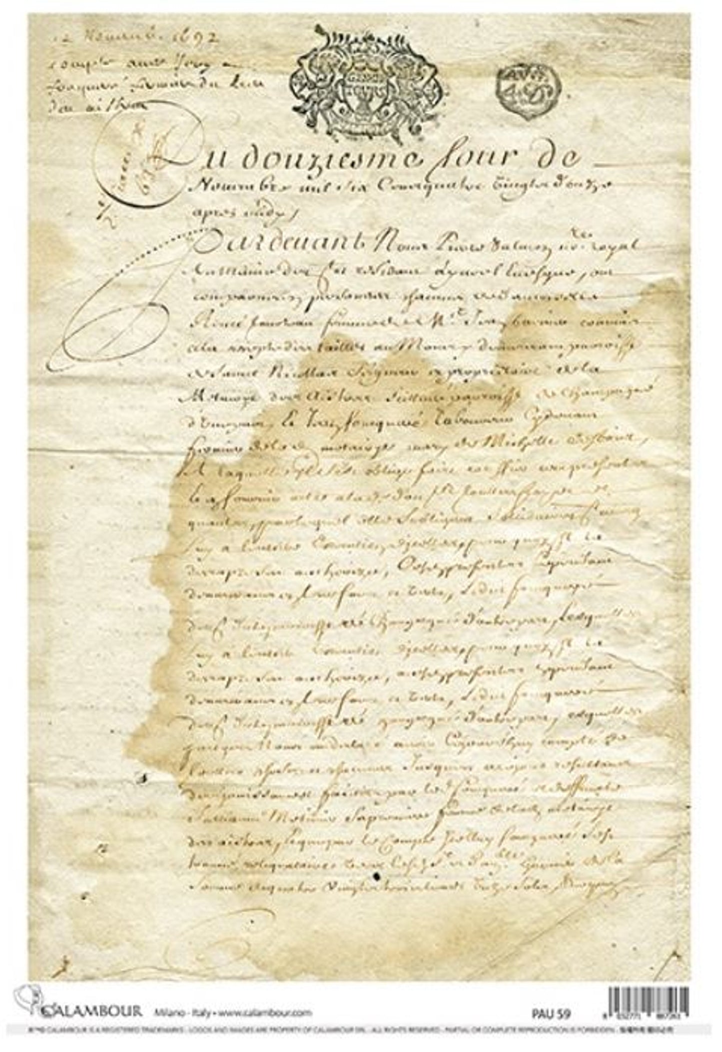 Calambour Rice Paper A3 PLUS ( 12.5 X 18 INCHES) STAINED OLD DOCUMENT