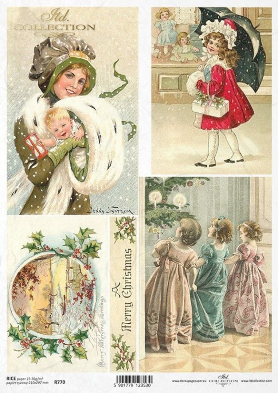 ITD COLLECTION  Rice Paper CHRISTMAS RETRO  A4 ( 8.3 X 11.7 INCHES)
