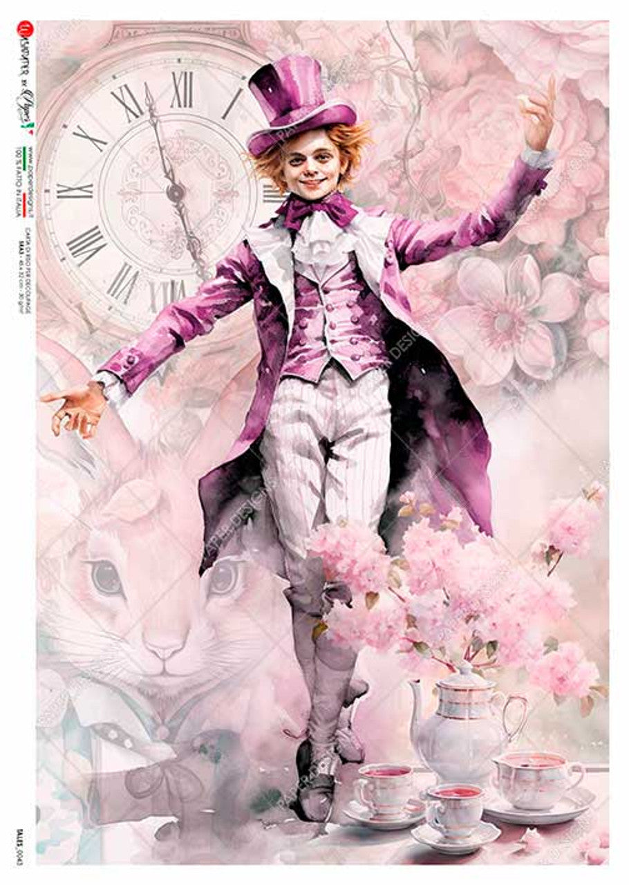 Paper Designs TALES 0043 PURPLE MAD HATTER RICE PAPER A4 (8.3 X 11.7 INCHES)