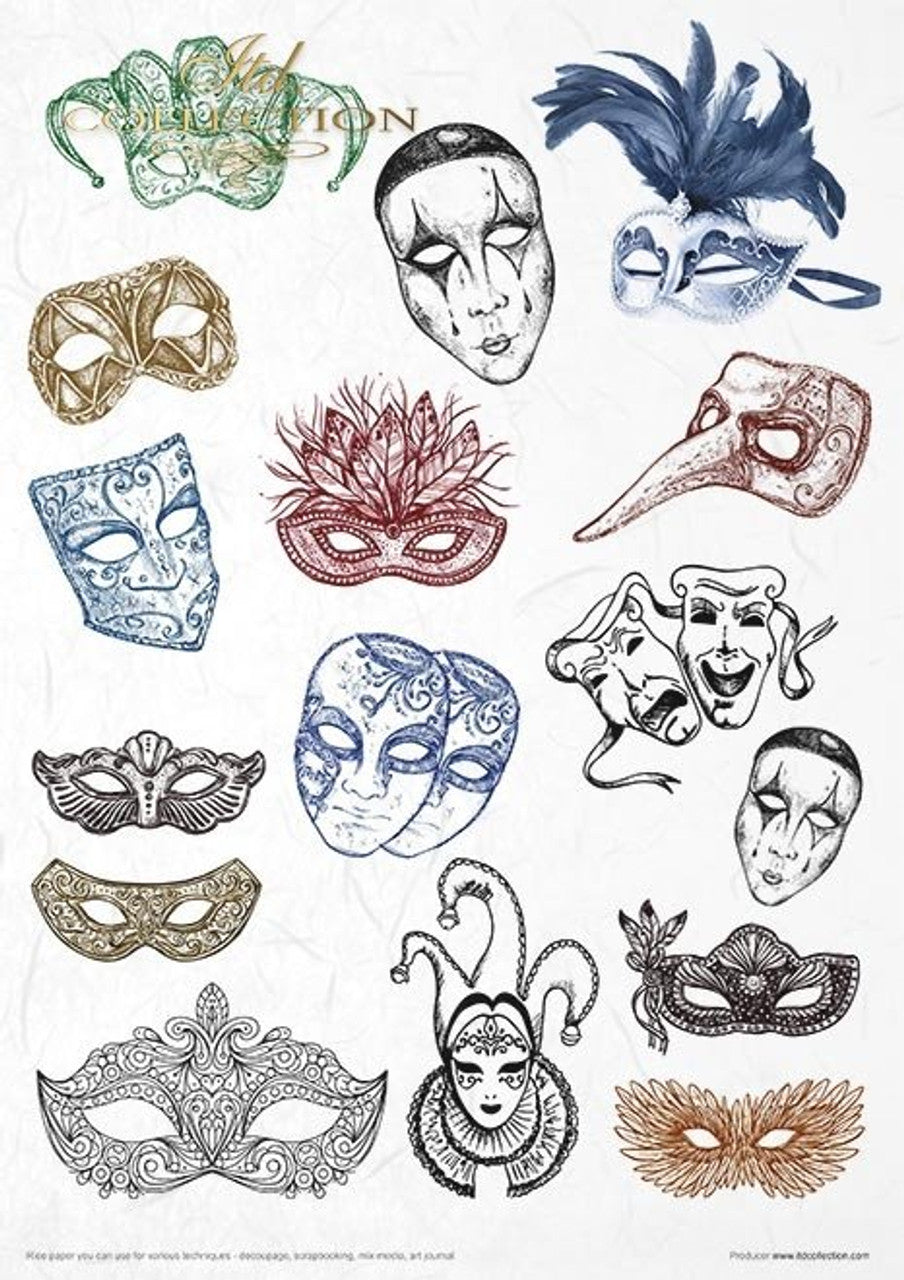 ITD COLLECTION Rice paper pack of 11 , Carnival Circus Pierrot in love A4 (8.3 X 11.7 INCHES)