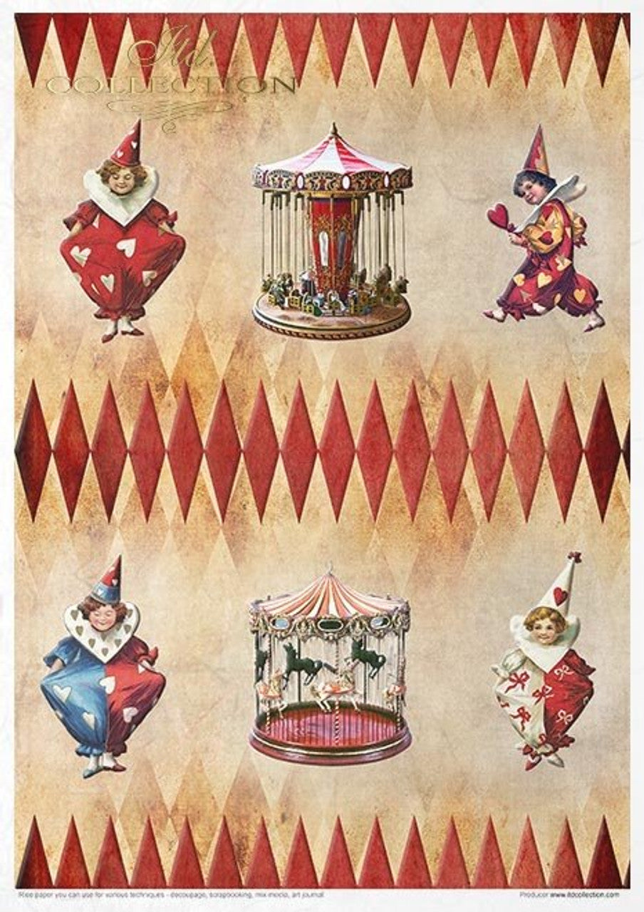 ITD COLLECTION Rice paper pack of 11 , Carnival Circus Pierrot in love A4 (8.3 X 11.7 INCHES)