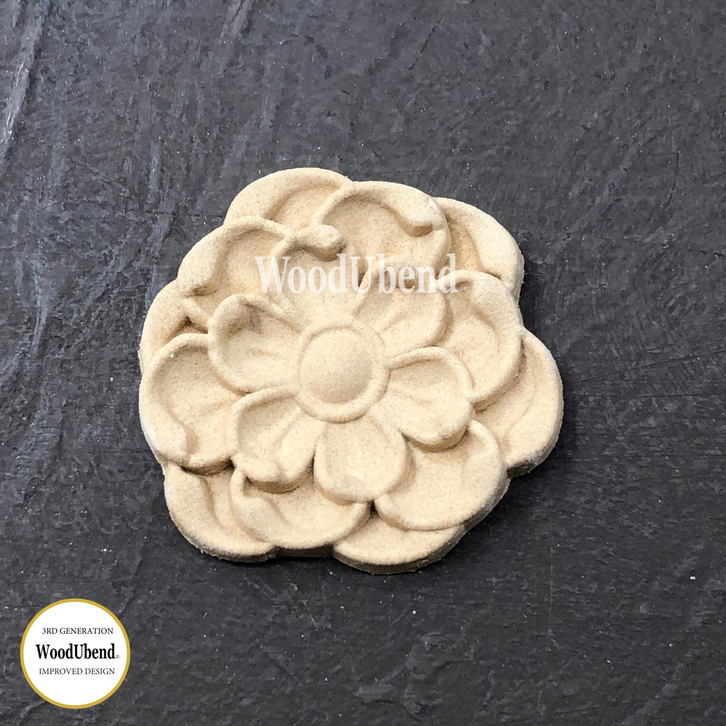 Woodubend 5cm X 5cm. Classic Multi Petal Flower Decorative Applique/Furniture Moulding, SKU 0355 bendable when heated