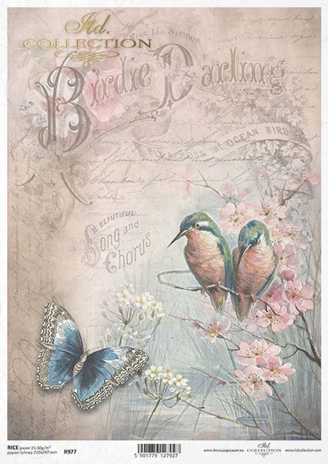 ITD COLLECTION Birdie Darling Lovebirds Rice Paper A4 (8.3 X 11.7 INCHES)