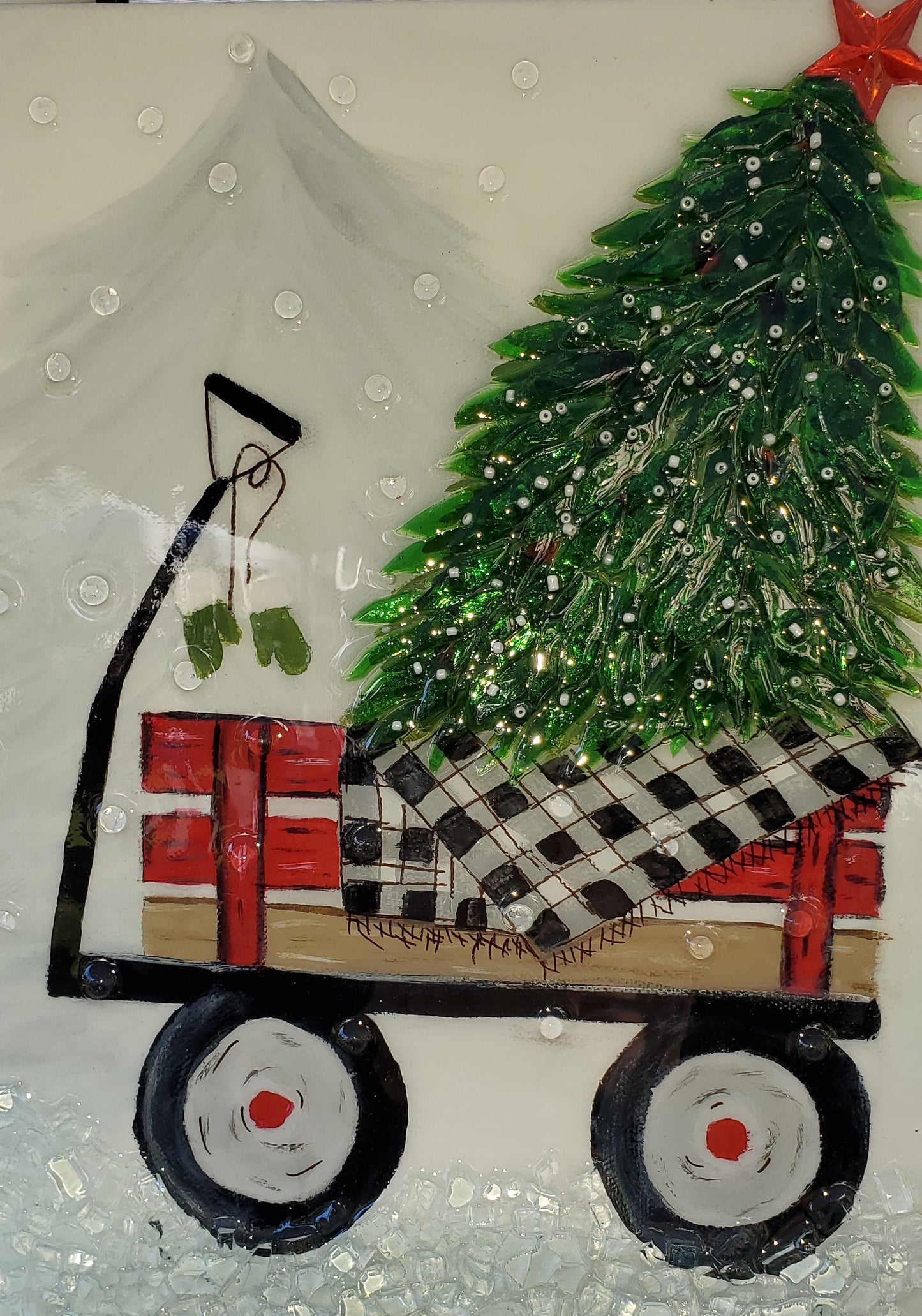 2056-Christmas Red Wagon 9x12