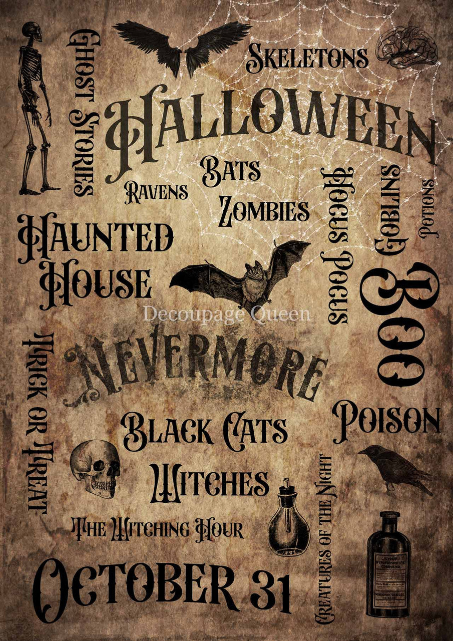 Decoupage Queen BEWITCHING WORDS Rice Paper A4 (8.3 X 11.7 INCHES)