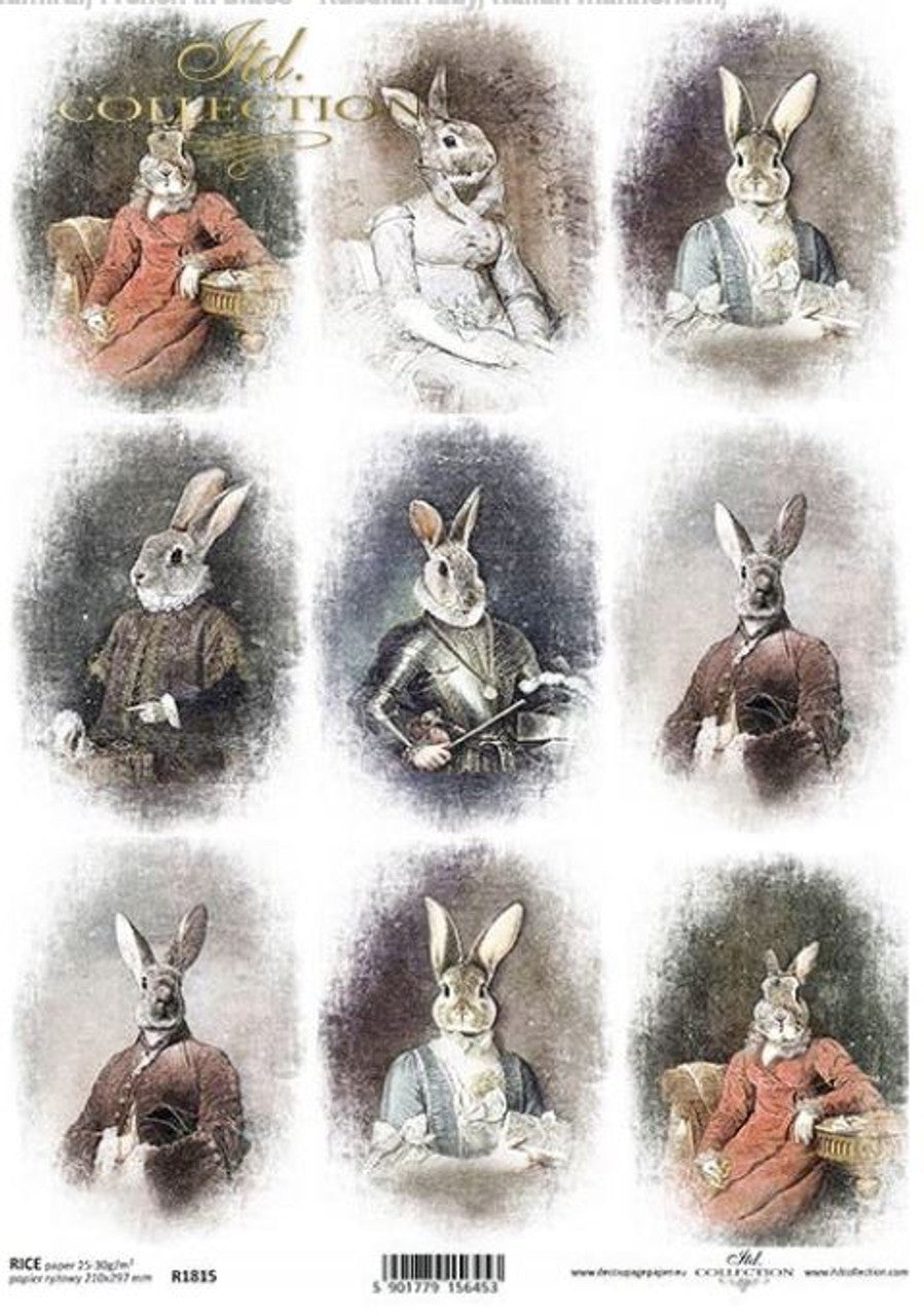 ITD COLLECTION Bunny portraits III RICE PAPER A4 (8.3 X 11.7 INCHES)