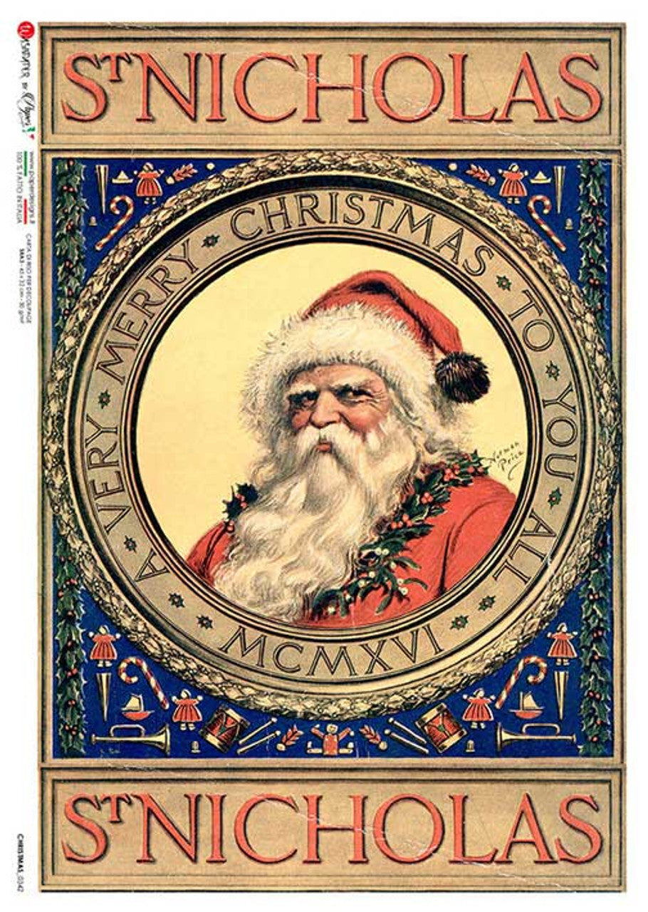 Paper Designs Folk 0342 ST NICHOLAS PORTRAIT RICE PAPER A4 (8.3 X 11.7 INCHES)