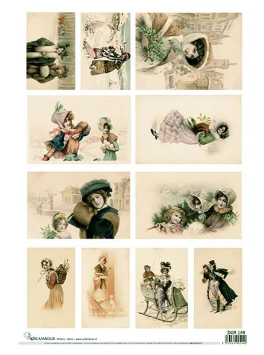 Calambour Vintage Mini Christmas Cards Rice Paper A3 ( 12.5 X 18 INCHES)