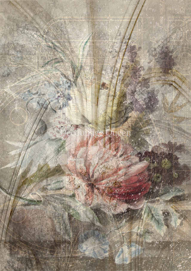 DAINTY & THE QUEEN Rose Reflections Rice Paper A4 (8.3 X 11.7 INCHES)