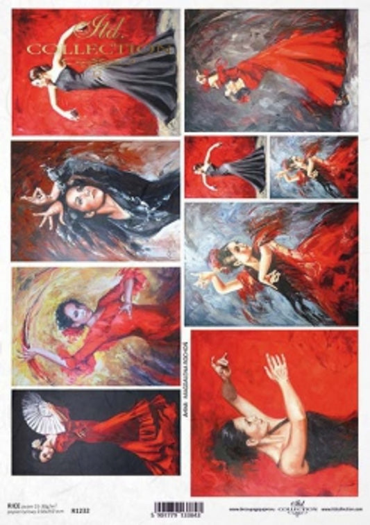 ITD COLLECTION LADY IN RED DRESS RICE PAPER A4 (8.3 X 11.7 INCHES)