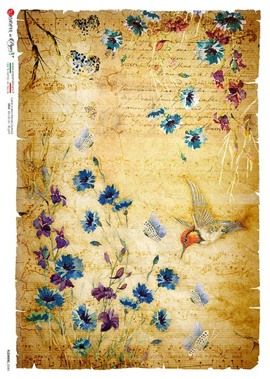 Paper Designs flowers  0343 RICE PAPER A4 (8.3 X 11.7 INCHES)