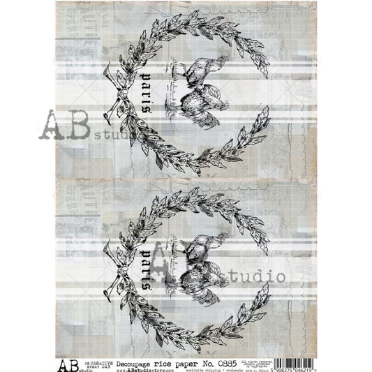 AB Studios Rice Paper Farmhouse Paris Animals Grain Sack A4 (8.3 X11.7 INCHES ) 0885