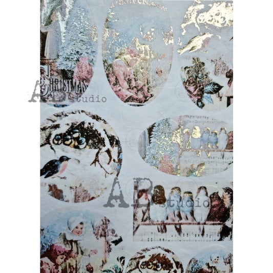AB Studios Rice Paper Gilded Vintage Birds & children Scenes A4 (8.3 X11.7 INCHES )