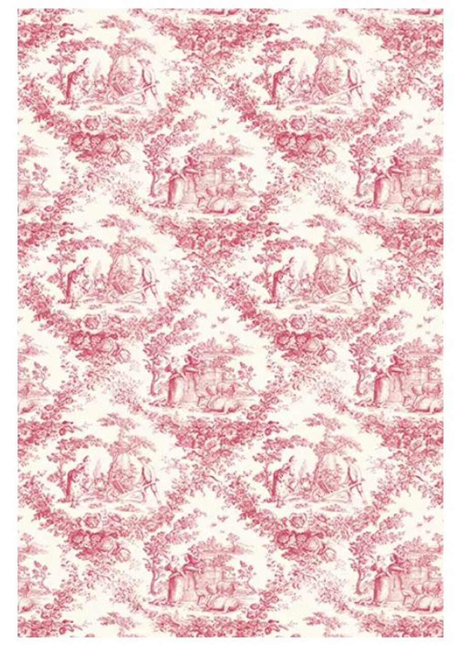 Calambour Rice Paper Red Toile Pastoral Pattern A3 ( 12.5 X 18 INCHES)