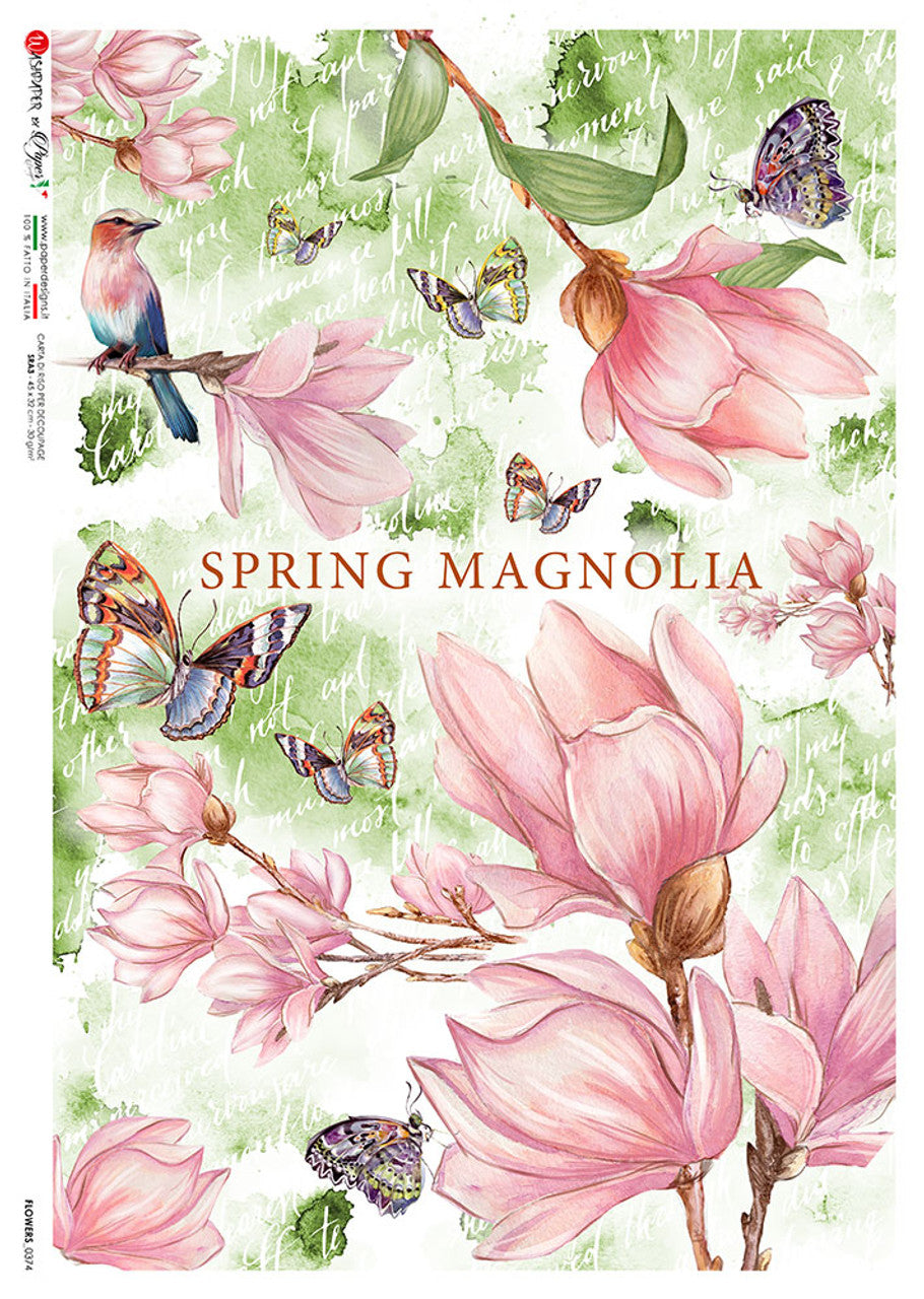 Paper Designs Pink Magnolia Flowers RICE PAPER A4 (8.3 X 11.7 INCHES)