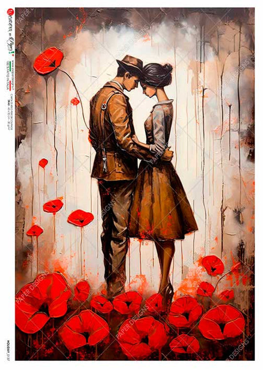 Paper Designs Holiday 0137 Couple in Field of Poppies Valentines Day Rice paper A4 (8.3 X 11.7 INCHES)