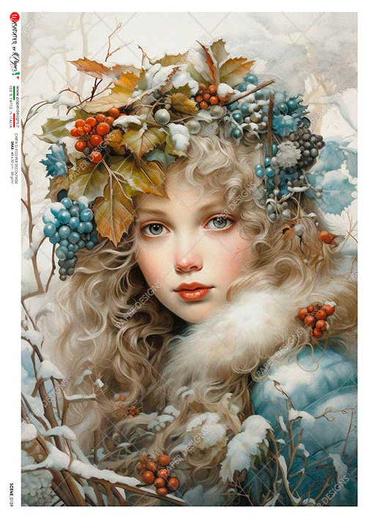 Paper Designs Winter Maiden with Berry Crown RICE PAPER A4 (8.3 X 11.7 INCHES)