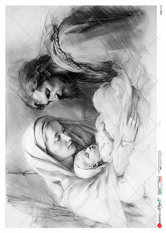 Paper Designs CULT 0176  Graphite Nativity  Rice paper A4 (8.3 X 11.7 INCHES)