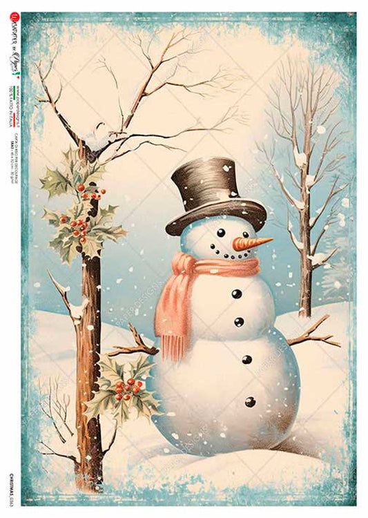 Paper Designs SNOWMAN IN FALLING SNOW CHRISTMAS 0363 A4 (8.3 X 11.7 INCHES)