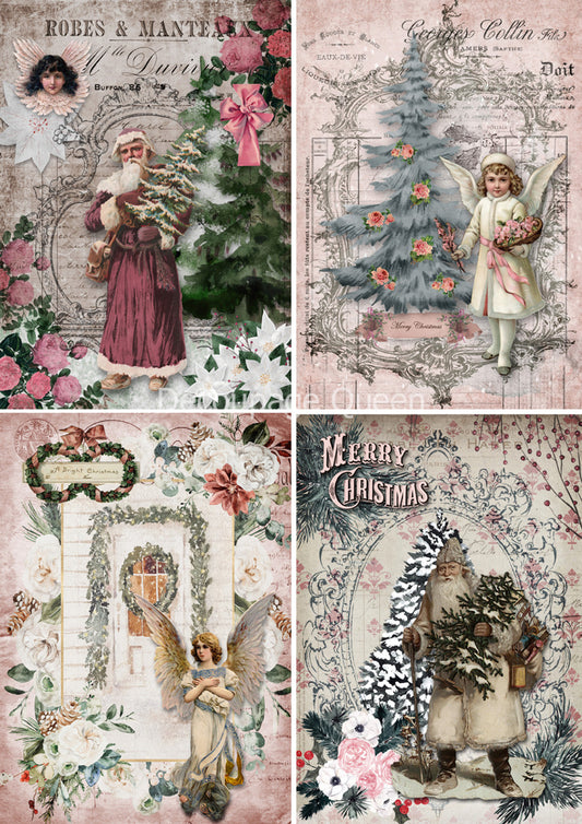Decoupage Queen SHABBY CHRISTMAS 4 PACK Paper A4 (11.7X 8.3 INCHES)