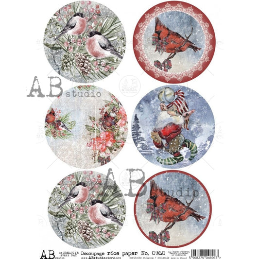 AB Studios Rice Paper BIRD ORNAMENT ROUNDS A4  0960