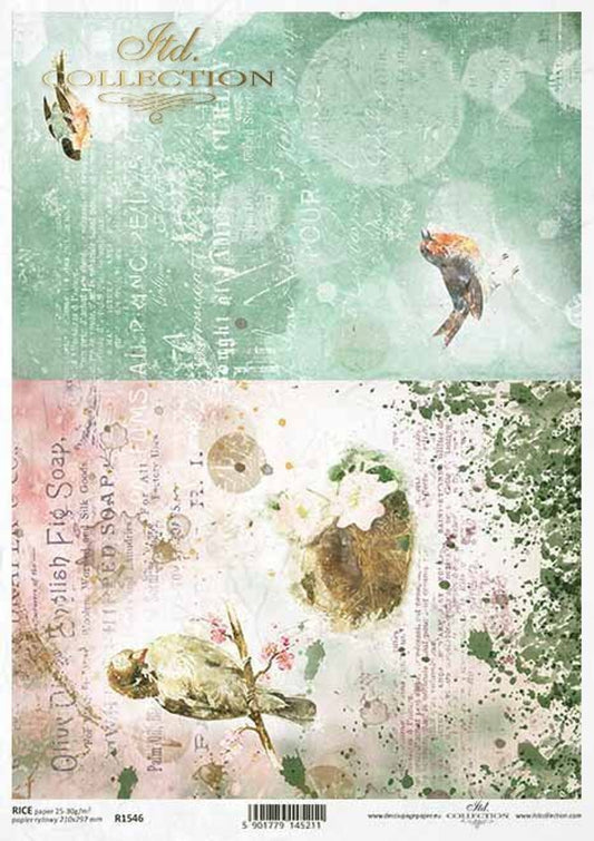 ITD COLLECTION Ethereal Birds  RICE PAPER A4 (8.3 X 11.7 INCHES)