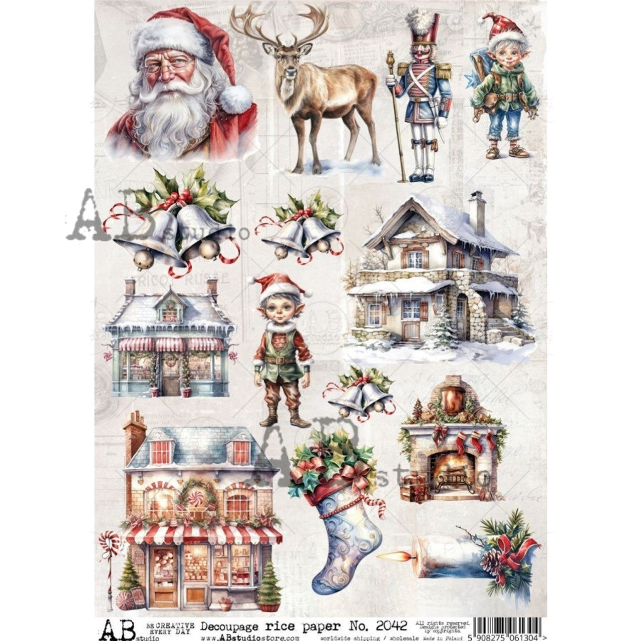 AB Studios Rice Paper ELVES & HOLIDAY STORES A4  2042